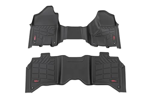 Rough Country Sure-Fit Floor Mats for Ram 2500/3500 (2019-2024) Crew Cab with Front Bench Seat - Waterproof, Non-Slip Flexible Floor Mat, Front & Rear Set