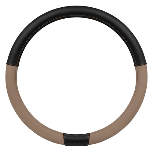 Cat® ErgoDrive Car Steering Wheel Cover with Tan Beige Grip, Black Faux Leather Steering Wheel Cover for Auto Truck Van SUV - Standard 14.5" - 15 Inches - color: Beige/Black, size: Standard (14.5-15")