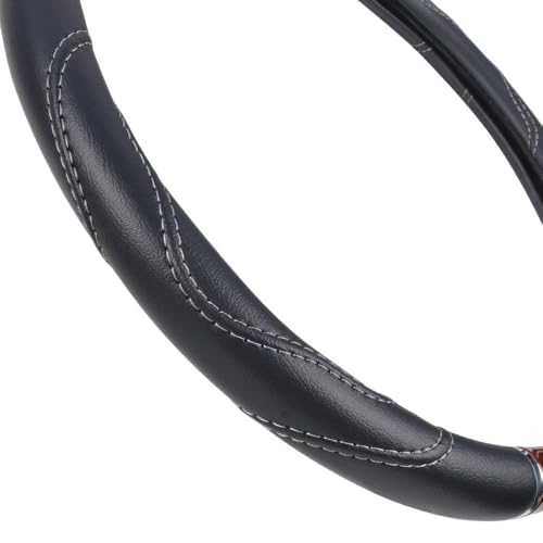 BDK Black/Dark Wood Grain Soft Leather Grip Big Rig Steering Wheel Cover for Trucks 18" Inch Large (Cherry Wood) - color: Dark Wood / Black