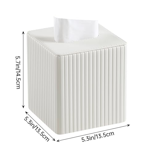 PU Leather Tissue Box Cover Square Tissue Box Holder with Magnetic Closure (Ivory Fluted) - color: Ivory Fluted