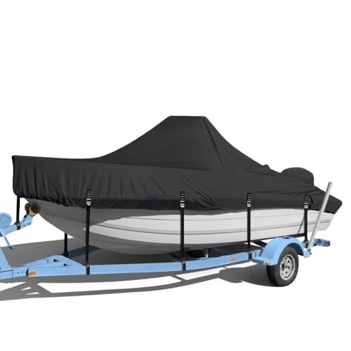Heavy Duty Boat Center Console Cover, Waterproof Boat Covers 16-18.5 FT with Motor Cover and Metal Windproof Adjustable Buckle, Black - color: Black-1, size: 16'-18.5' Length , Beam Width up to 98" W