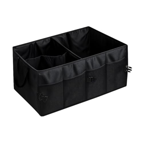 Car Trunk Organizer, Collapsible Waterproof Automotive Storage Cargo Organizer, Multi Compartment Portable Vehicle Container Box Accessories, Universal for Truck SUV Minivan (Black)