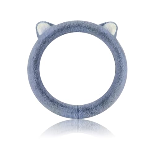 Car Steering Wheel Cover, Cute Steering Wheel Protector with Kitty Cat Ears,Fluffy Soft Plush for Winter Warm, Universal Fit 15 inches for Car,SUV, Elastic & Anti-Slip (Blue) - color: Blue