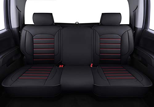 LUCKYMAN CLUB Bench Silverado Seat Covers Fit for 2007-2025Sierra Chevy Silverado 1500 2500 3500 Crew,Double,Extended Cab with Water Proof Faux Leather (Black & Red Rear Covers) - color: Black & Red, size: Rear set