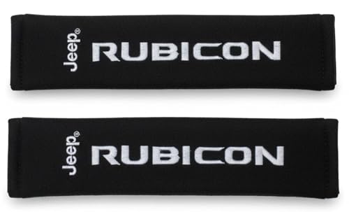 Jeep Rubicon Seat Belt Covers 2-Pack – Embroidered Logo Padded Shoulder Protectors 3" x 10" Black