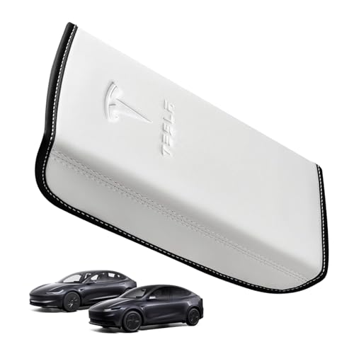 Center Console Armrest Cover for Tesla Model 3 2017-2023 & Model Y 2020-2025 with Embossed Logo& Key Card Holder | Scratch Resistant Interior Easy Install Accessories, White - color: white