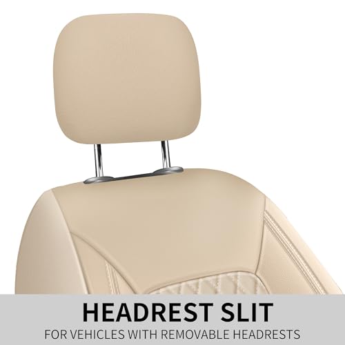 HChengkikz Car Seat Covers, Breathable and Waterproof Leather Seat Covers, Luxury PU Universal Fit Automotive Airbag Compatible for Most Cars Sedans SUV and Truck (2 Pieces, Front Seat, Beige) - color: N1 Beige, size: Front Seat