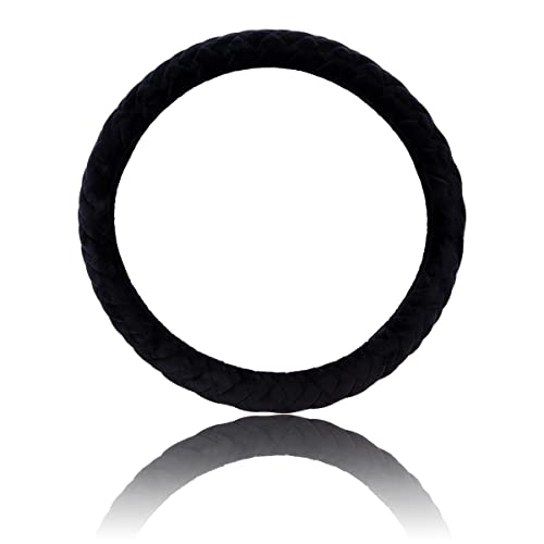 Flying Banner car Steering Wheel Cover Soft Velvet Warm Universal Size 15 inches SUV Truck Anti Slip Odorless Summer Winter (Black, Velvet Massage) - color: Black