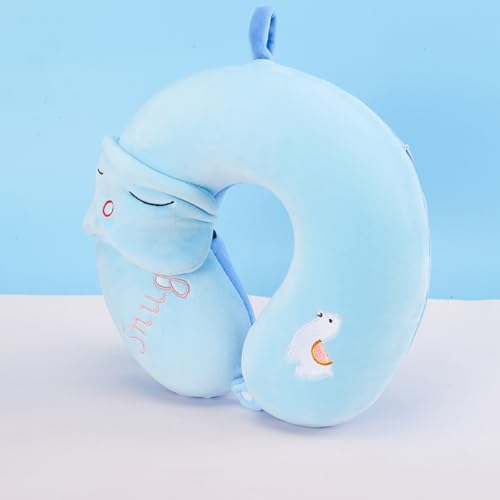 Kids Neck Pillow for Travel with Sleep Eye Mask, Cute Travel Neck Pillow, Memory Foam Flight Sleeping Headrest Pillow for Boys & Girls, Airplane, Train, Car, Home Use - Little Alpaca - color: Little Alpaca