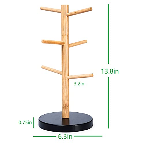Wisuce Bamboo Coffee Mug Holder Tree, Thicker Base Coffee Cup Holder Stand for Counter, Mug Rack with 6 Hooks - color: Black Base