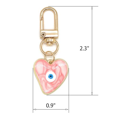 Evil Eye Keychains Sweat-heart Keychains Protection Charm for Women Men Car Key Ring Bag Purse Accessories - color: Pink