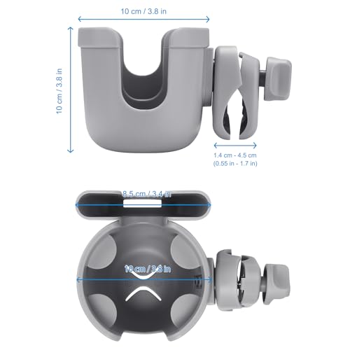 Accmor Stroller Cup Holder with Phone Holder, Bike Cup Holder, Universal Cup Holder for Uppababy Nuna Doona Strollers, 2-in-1 Cup Holder for Walker, Wheelchair, Scooter - color: All Grey