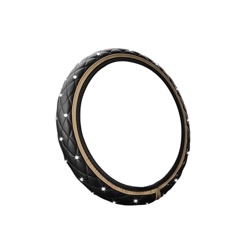 Bling Leather Steering Wheel Cover, 15 Inch Anti-Slip Elastic Auto Steering Wheel Protector with Sparkling Diamond for Women Girls, Universal Vehicle Decor Accessories for Most Cars (Beige)