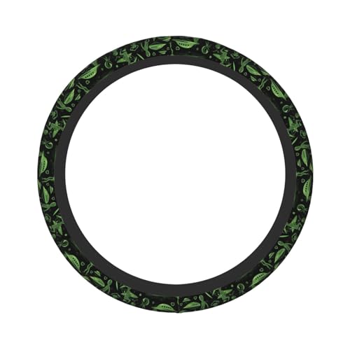 Green Alien UFO Moon Universal Steering Wheel Covers, Cute Car Accessories for Women Girls Car Truck - color: Green Alien UFO Moon