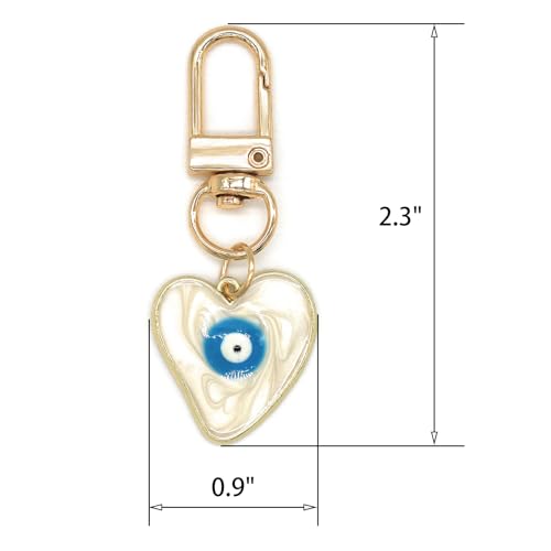 Evil Eye Keychains Sweat-heart Keychains Protection Charm for Women Men Car Key Ring Bag Purse Accessories - color: White