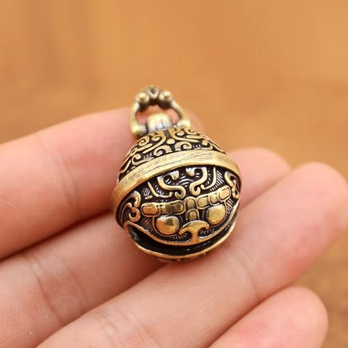 Antique Brass Bells, Decorative Jingle Bell Charms for Jewelry Making, Lucky Hanging Bells with Auspicious Pattern for Home Decor, Car, Backpack (1.37 Inch)