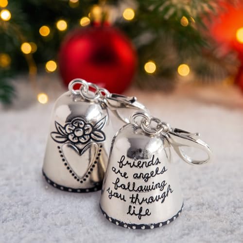 3PCS Blessing Bell Gift for Friends or Loved Ones,Inspirational Angel Charm with Message, Tiny Silver Bell Keychain,Thoughtful Present for Car,Backpack,DoorBag (Little Angel Bell for You)