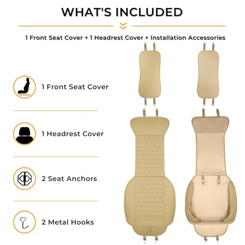 Black Seal 1-Pack Front Car Seat Cover, Faux Leather Seat Bottom Cover with Partial Backrest Protection, Side Wrap Design, Universal Fit for Most Cars, SUVs, Trucks, Vans (Beige) - color: Single-Beige