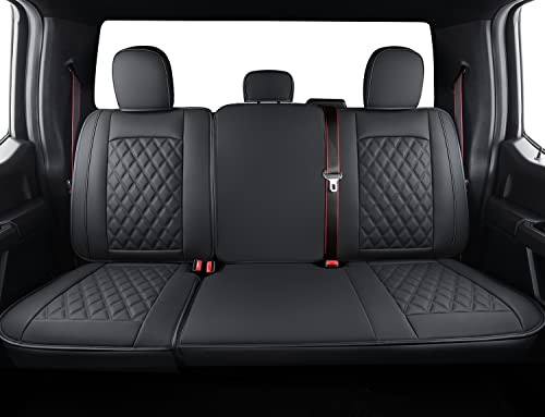 LUCKYMAN CLUB F150 Faux Leather Seat Covers Fit for 2015-2024 2025 F150 SuperCrew and 2017-2025 F250 F350 F450 Super Duty Crew Cab Pickup Trucks(Rear,Black)