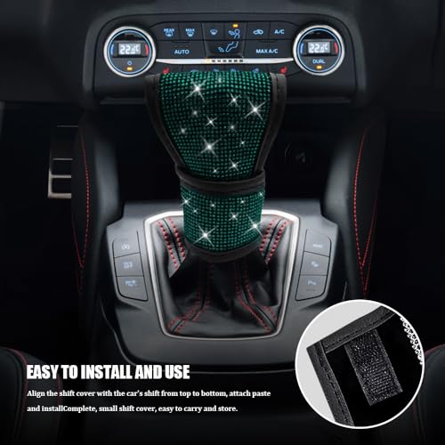 Bling Auto Gear Shift Knob Cover, Car Shifter Cover, Sparkly Crystal Rhinestones Gear Shift Knob Cover for Women Girls, PU Leather Shift Gear Cover with Bling Accessories Fit Cars (Green) - color: Green