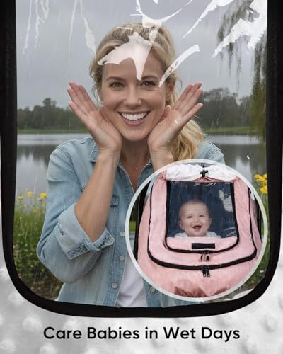 TinlyFinly Waterproof Car Seat Cover for Baby, 2-Layer Car Seat Rain Cover with Clear Window & Sunshade & Mesh Cover, Universal Infant Carseat Canopy for Stroller, Protect from Rain and Snow - Pink - color: Pink