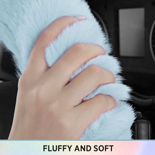 Road Comforts Steering Wheel Cover, Fluffy Car Wheel Covers for Women/Girls/Ladies,Soft Wool Fur Steering Wheel Protector, Universal 14 1/2 inches to 15 inches - Blue - color: Blue