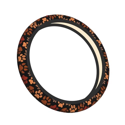 Dog Cat Paw Print Steering Wheel Cover Anti-Slip,Sweat Absorption Universal 15 inch Steering Wheel Covers Cute car Accessories for Men Women - color: Brown