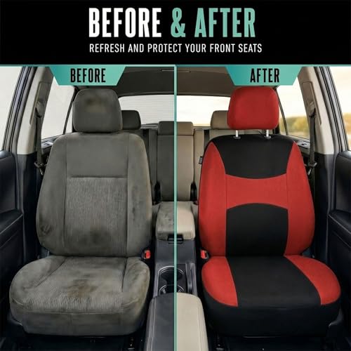 FH Group Car Seat Covers Full Set Cloth, Universal Fit combo, Automotive Covers, Low Back Front Airbag Compatible,Split Bench Rear Seat,Washable Cover for SUV,Sedan,Van Red - color: Red