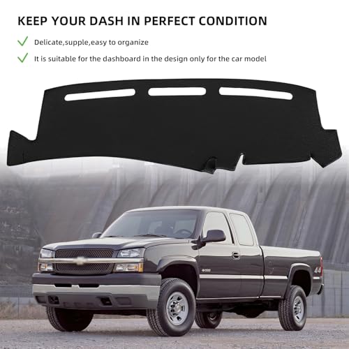 Dashboard Dash Cover Mat for Chevy Chevrolet Silverado 1999 2000 2001 2002 2003 2004 2005 2006 Polyester Custom Fit Silverado Dash Cover (Silverado 1999-2006, Black) - size: Chevy Silverado 1999-2006