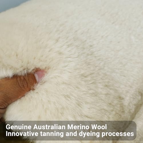 Aegis Cover Sheepskin Car Seat Cover Genuine Australian Merino Wool Front Seat Cover Luxury Dense Pelt Universal Fit for Most SUVs, Trucks, Bucket-Style, 54 X 22 Inches (Cream) - color: Cream