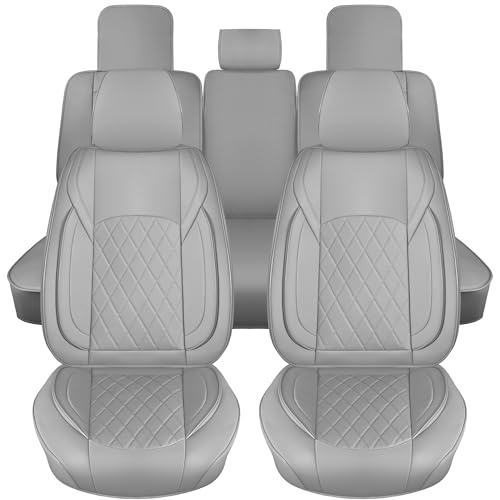 F150 Seat Covers Front Set, Faux Leather Truck Seat Covers Diamond Quilted Custom Fit for 2009-2026 F-150 SuperCrew & 2017-2026 F250 F350 F450 Crew Cab XL XLT Lariat King Ranch (Gray) - color: Gray, size: Front