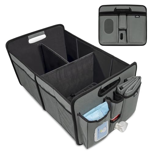 Baby Diaper Caddy Organizer with Changing Mat - Portable Car Caddy for Newborn Essentials, Diapers & Wipes, Perfect for Baby Shower and New Mom | Oxford Fabric, Grey