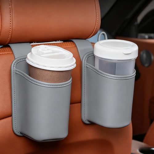 2-Pack Cup Holders for Car Seat Back Premium Nappa Leather Organizer with Drink Holders Easy Install for Families & Road Trips (White) - color: White
