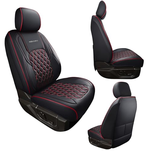 Huidasource Silverado Front Seat Covers Fit for Chevrolet Silverado GMC Sierra Pickup 1500 2007-2025, 2500HD 3500HD 2015-2025 Crew Double Extended Cab Truck Seat Cushion Cover(Front Pair/Black&Red) - color: Black&Red, size: Front (2007-2025)