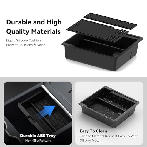 5-PCS Center Console Organizer for Tesla Model Y Juniper 2025-2026 & Model 3 Highland 2024-2026 Accessories – Sliding Tray, Hidden Storage, Cup Holder, Camera Cover, Noise-Reducing, Easy Install