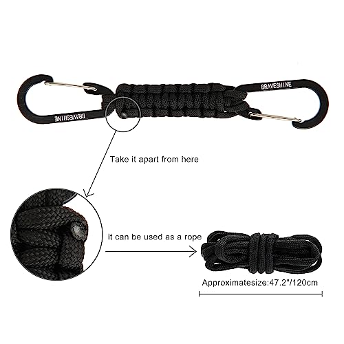 BRAVESHINE Paracord Keychain Carabiner Clip, D Ring Lanyard Hanger Stroller Hook for Water Bottle, Key, Backpacks, Men, Women