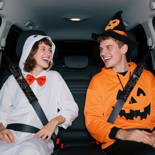 2Pcs Soft Auto Seat Belt Cover Pad Cobweb Spiderweb Halloween White Car Seatbelt Shoulder Cushion for Comfortable Driving, Compatible with All Cars' Seatbelt and Backpack Straps - color: Cobweb