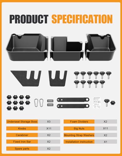 KINGGERI Under Seat Storage Boxes - Compatible with 2019-2026 Dodge Ram 1500 Crew Cab (Not for Classic), Heavy Duty Upgraded Rear Under Back Seat Storage Truck Cargo Black Tool Box Organizer