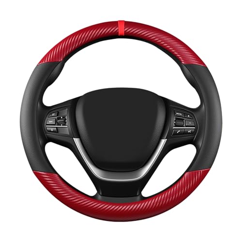 Black & Red Carbon Fiber Leather Steering Wheel Cover, Microfiber Leather, Anti-Slip, Breathable, Universal Fit for 14.5–15 in Steering Wheel Cover for Men Women - color: Splicing Carbon Fiber - Black and Red