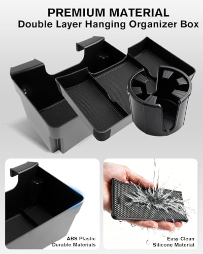 For Double Layer Center Console Hanging Organizer Box&Large Cup Holder Compatible with 2019-2026 Silverado/Sierra 1500& 2020-2026 Silverado/Sierra 2500/3500 Accessories(Split-Bench Folding Seat Only) - color: (20-26)Split-Bench Folding Seat Only 1-Black