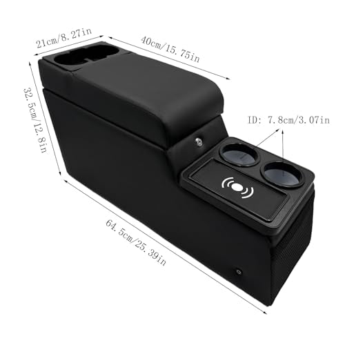Truck Center Console Truck Seat/Bench Organizer with Wireless Charging and Holder Cups for Jeep CJ5 1976-1983,Jeep CJ7 1976-1986,Jeep Wrangler(YJ) 1987-1995 (Black) - color: Black