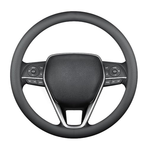 LKWLIKEI Nappa Premium Leather car Steering Wheel Cover, Non-Slip, Breathable, Universal 15 inches, Black. - color: Black