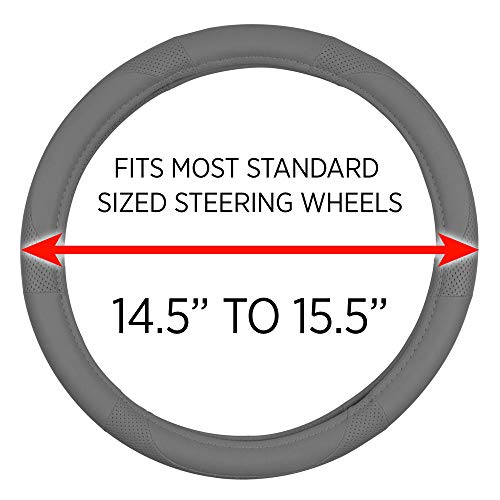 Motor Trend Perforated Microfiber Leather Steering Wheel Cover for Cars Trucks SUVs Vans, Sporty Racing Improved Grip Anti-Fatigue Ergonomic Design, Airbag Compatible - Fits Standard 15" Inch - Gray