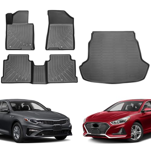 Floor Mats for Hyundai Sonata 2015-2019 & Kia Optima 2016-2019, Custom Fit All Weather TPE Liners, Waterproof Anti-Slip Car Mats Accessories, Full Set Odorless Easy-Clean Mats & Cargo Liners - style: 3) For Hyundai Sonata | 2015-2019/For Kia Optima | 2016