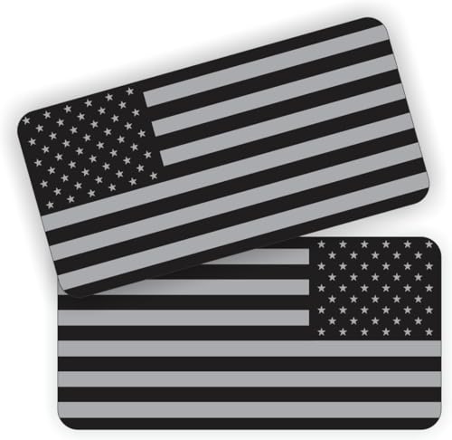 2 pcs American Flags Black Ops Stealthy Vinyl Decals, US Flag Stickers for Helmets, Hard Hats, Tool Box, Motorcycle - Non-Reflective, 1x2 Inches Each - Weatherproof - color: Normal