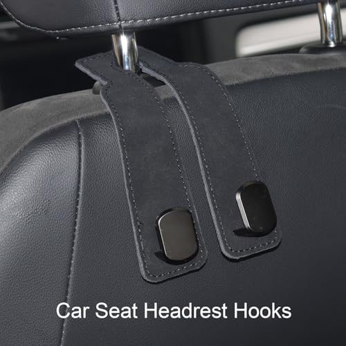 Purse and Bag Hook for Car, Zinc Alloy Seat Headrest Hooks, Upgraded Leather Car Seat Back Purses Hanger and Bags Holder (Black,2Pack) - color: Black