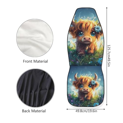 INSTANTARTS Cute Highland Cow Car Seat Covers Full Set of 2 Vehicle Protector Front Seats Covers Stretchy Washable Car Accessories Bucket Seat Cover - color: Cute Highland Cow