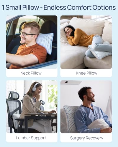 Small Cooling Memory Foam Travel Pillows for Airplanes Sleeping, Compressible Camping Pillow, Mini Adjustable Shredded Foam Bed Pillow for Medium Firm Neck Knee Lumbar Support, Ideal Car, Backpacking - size: S - 16 x 12 Inch