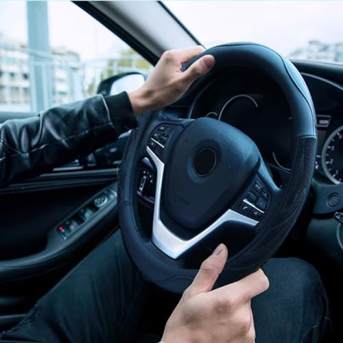 Alusbell Microfiber Leather Steering Wheel Cover Breathable Auto Car Steering Wheel Cover for Men Large-Size with 15 1/2 inches-16 inches Outer Diameter Black - color: Black-L