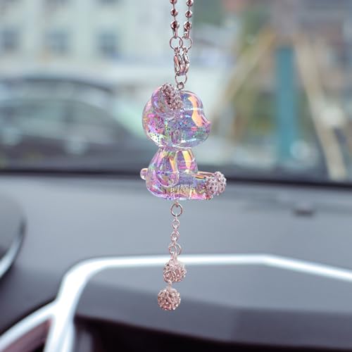 YOYLMAL Bling Diamond Car Hanging Accessories for Women, Cute Crystal Bear Car Rear View Mirror Charms Pendant Lucky Hanging Ornament Car Interior Decorations (Pink)